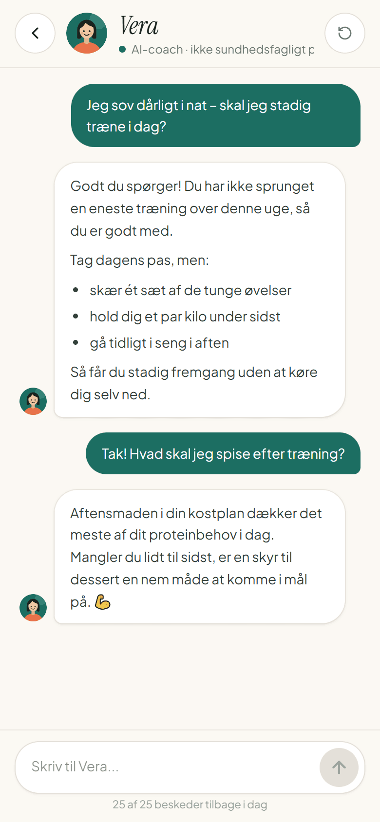 Samtale med Vera om at træne efter en dårlig nat og hvad man skal spise bagefter